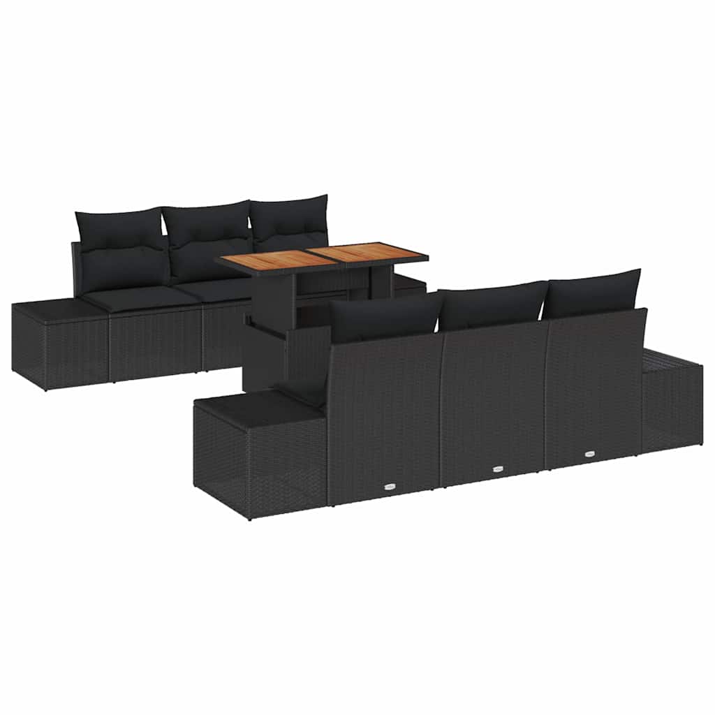 Garten-Sofa-Set 7 Stk. Schwarz Poly Rattan