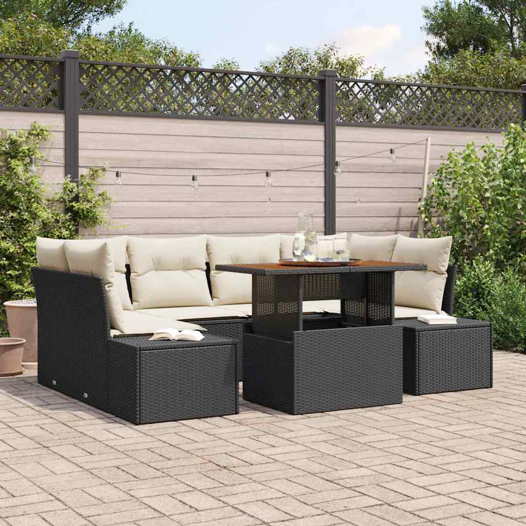 Garten-Sofa-Set 7 stk. Schwarz Poly Rattan