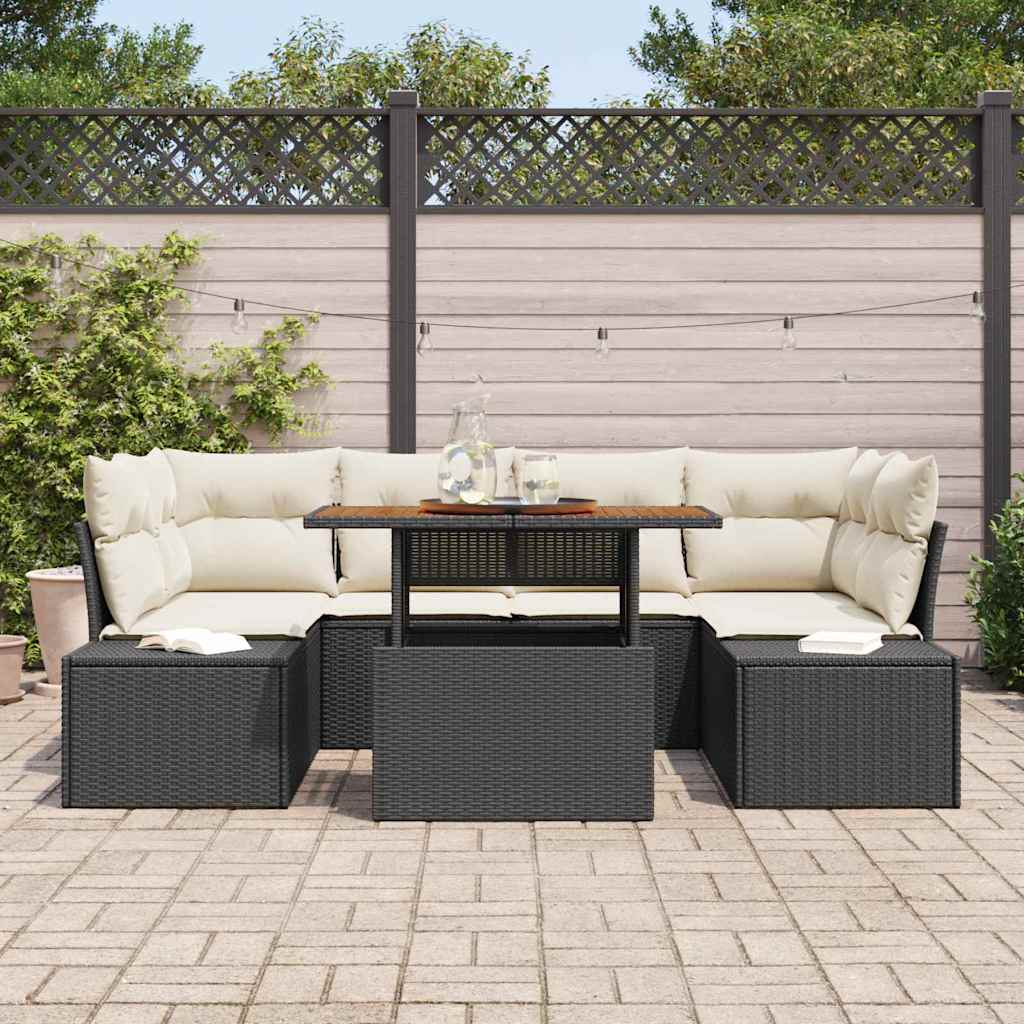 Garten-Sofa-Set 7 stk. Schwarz Poly Rattan
