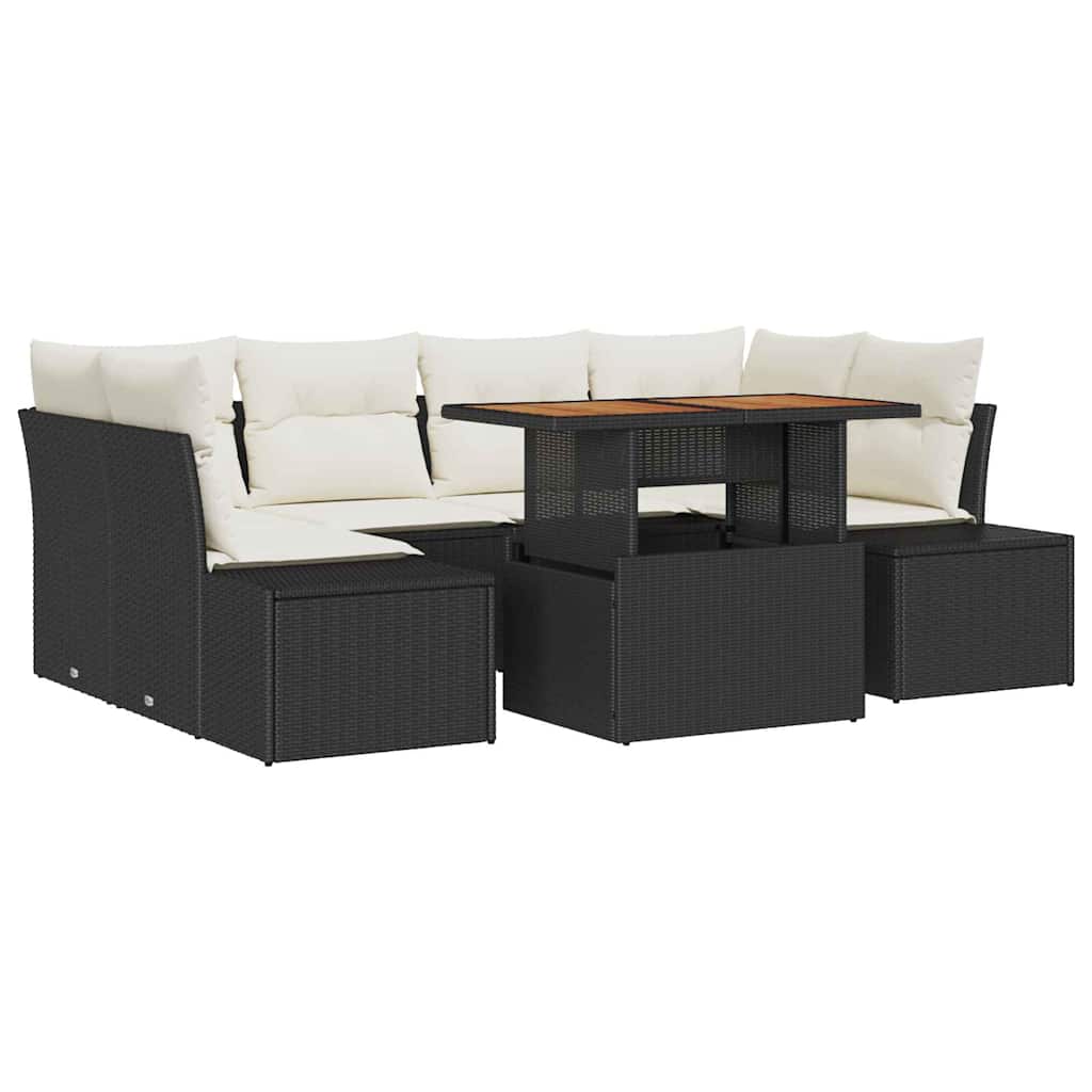 Garten-Sofa-Set 7 stk. Schwarz Poly Rattan