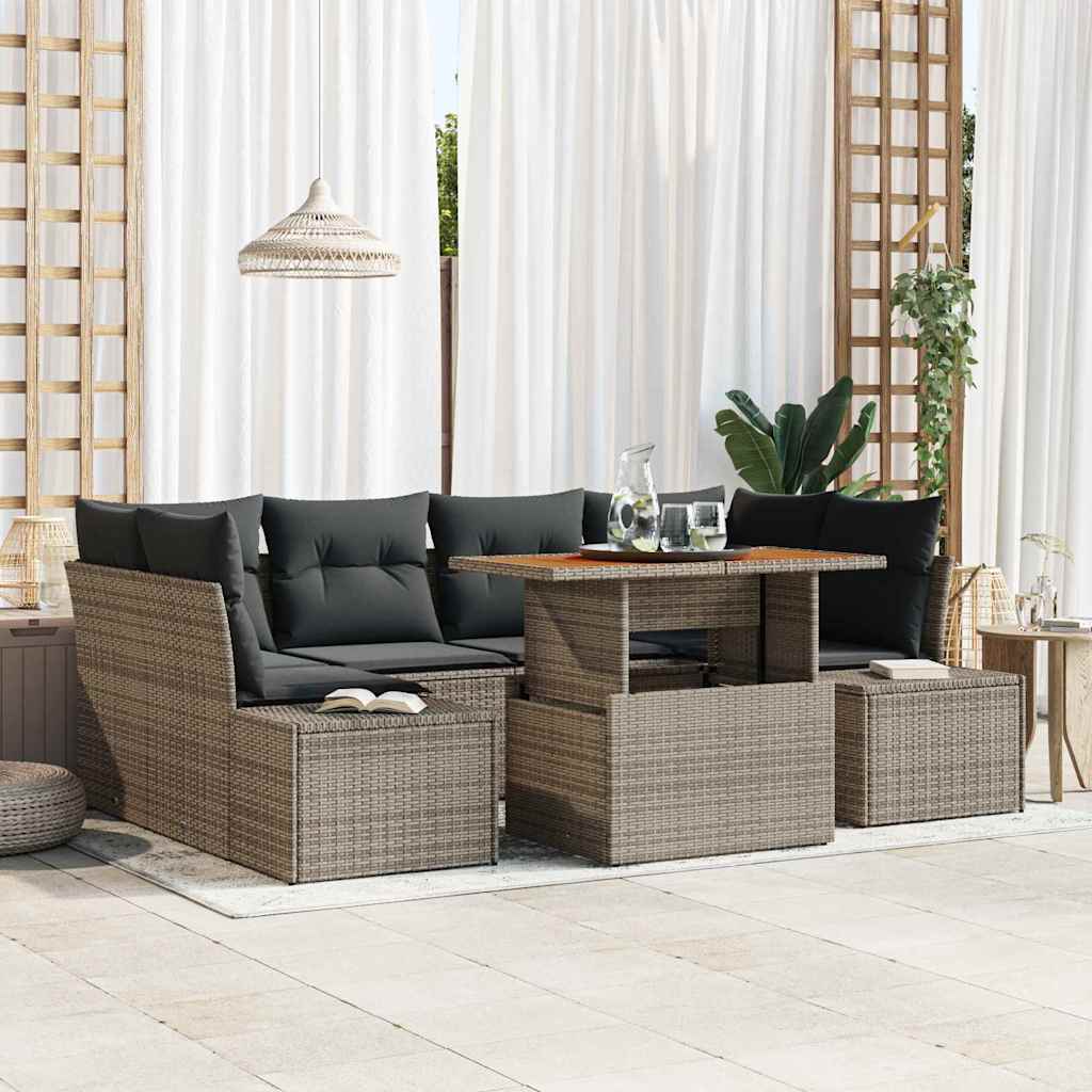 Garten-Sofa-Set 7 stk. Grau Poly Rattan