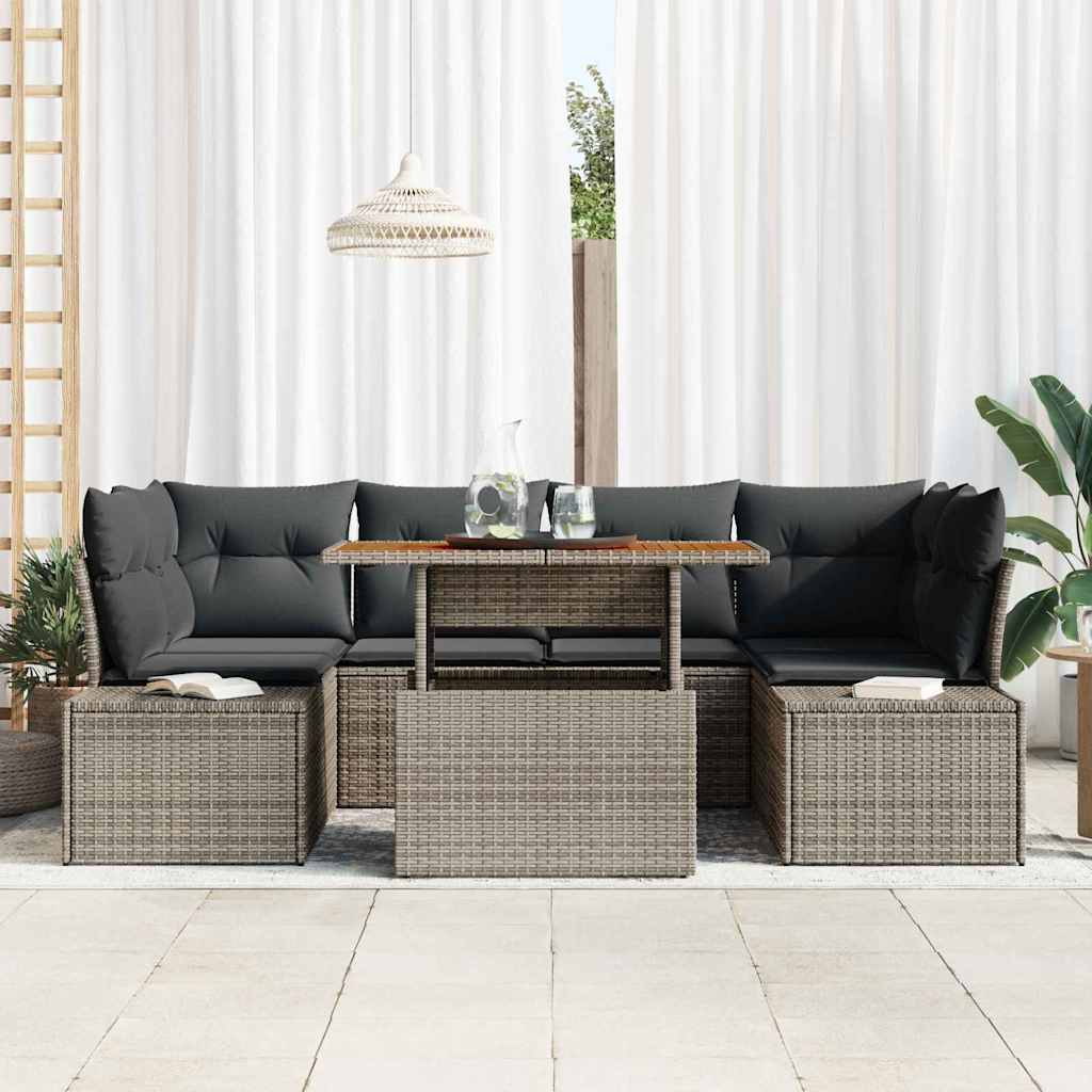 Garten-Sofa-Set 7 stk. Grau Poly Rattan
