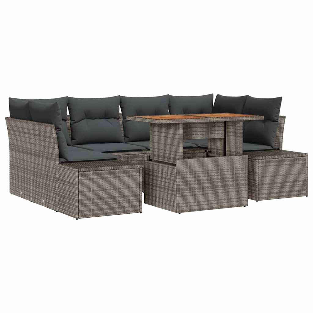 Garten-Sofa-Set 7 stk. Grau Poly Rattan