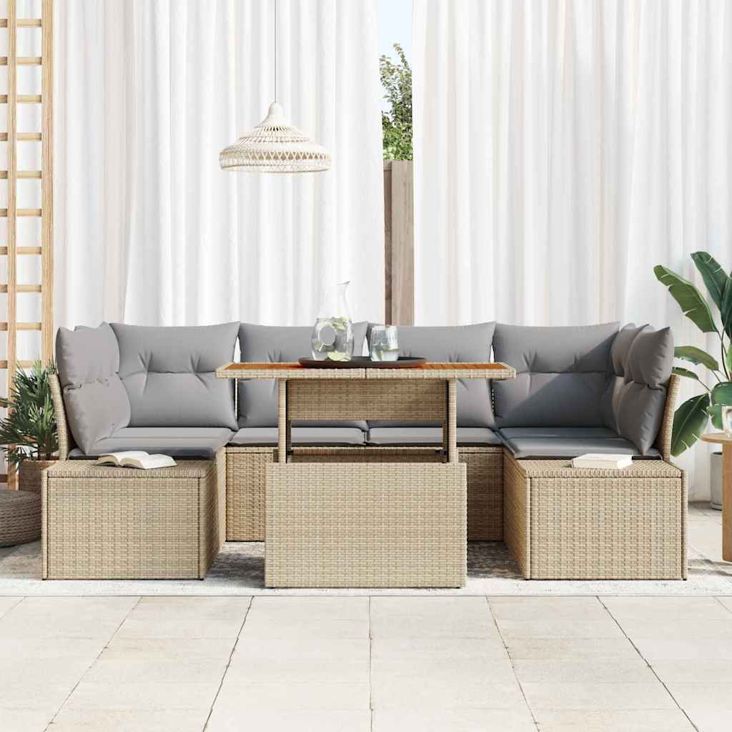 Garten-Sofa-Set 7 stk. Beige Poly Rattan
