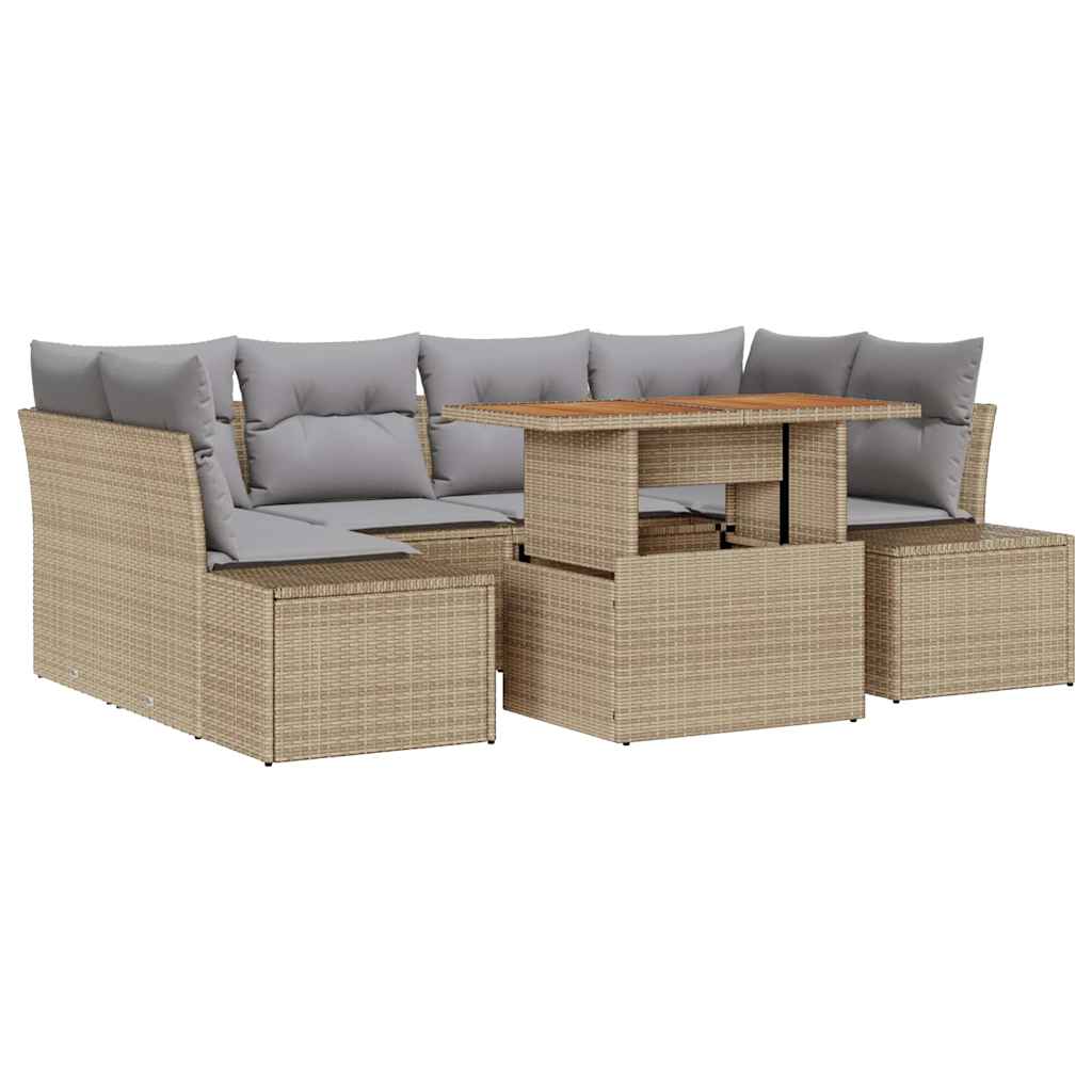 Garten-Sofa-Set 7 stk. Beige Poly Rattan