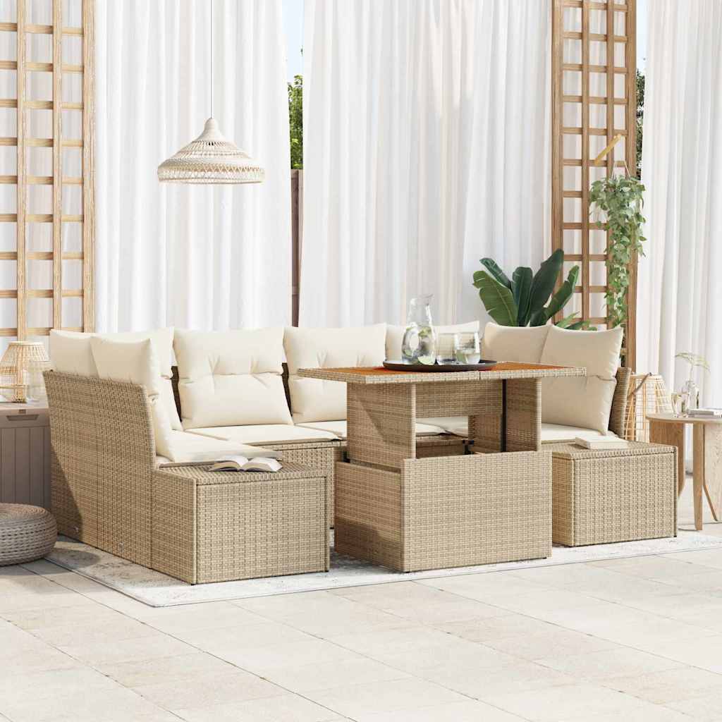 Garten-Sofa-Set 7 stk. Beige Poly Rattan