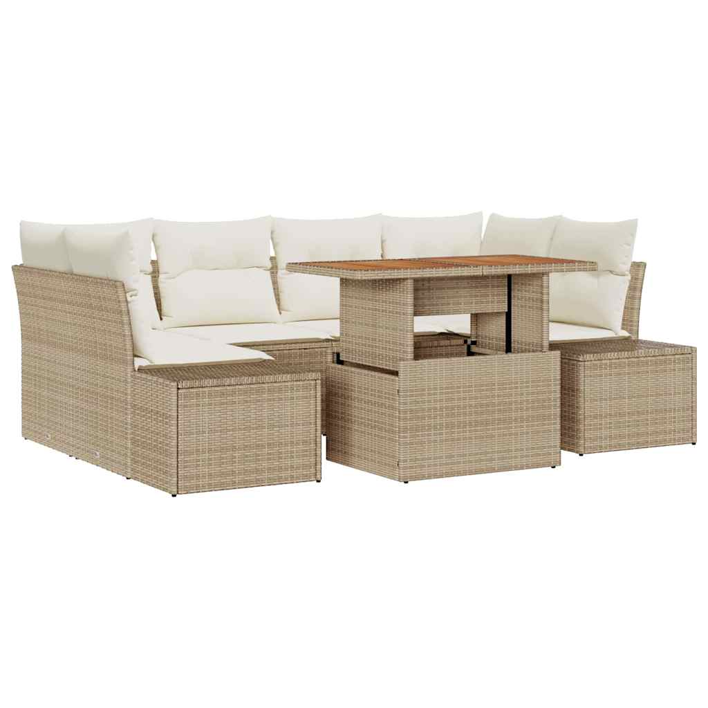 Garten-Sofa-Set 7 stk. Beige Poly Rattan