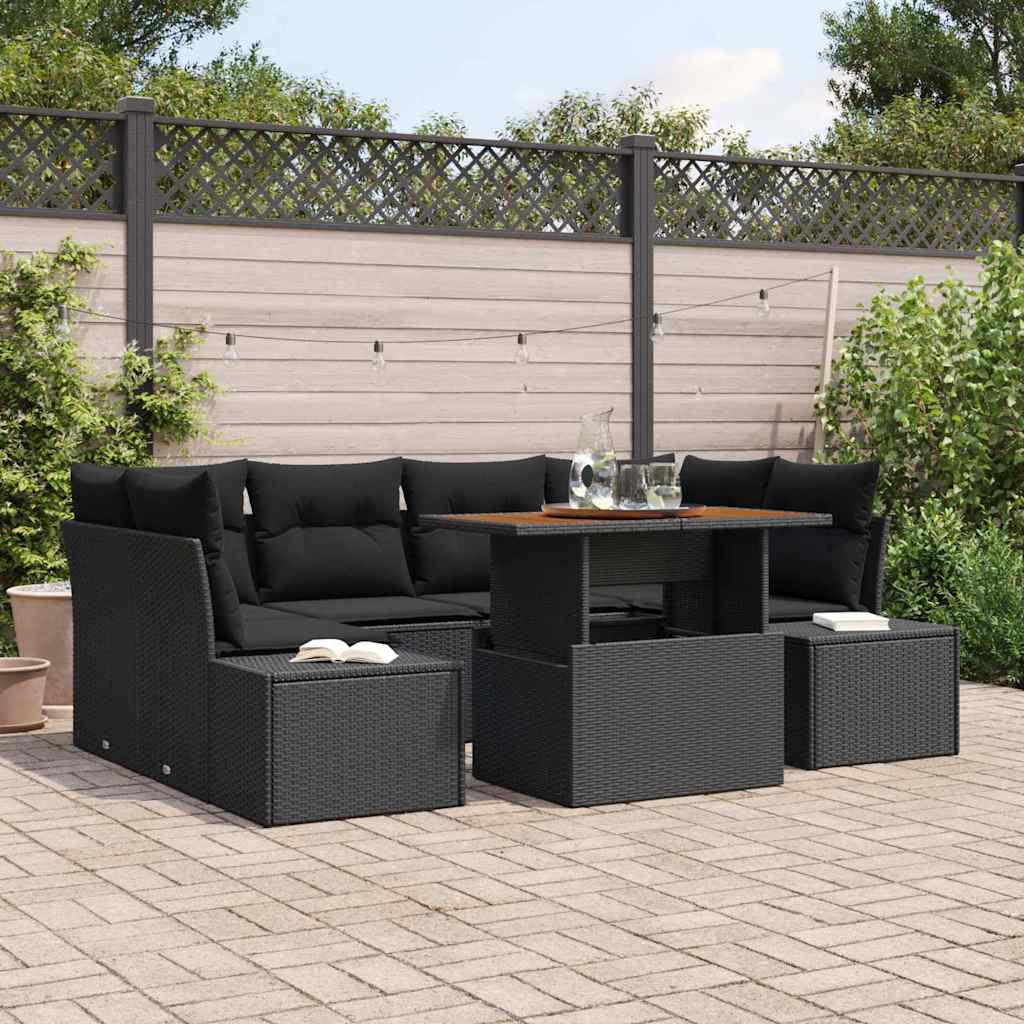 Garten-Sofa-Set 7 stk. Schwarz Poly Rattan