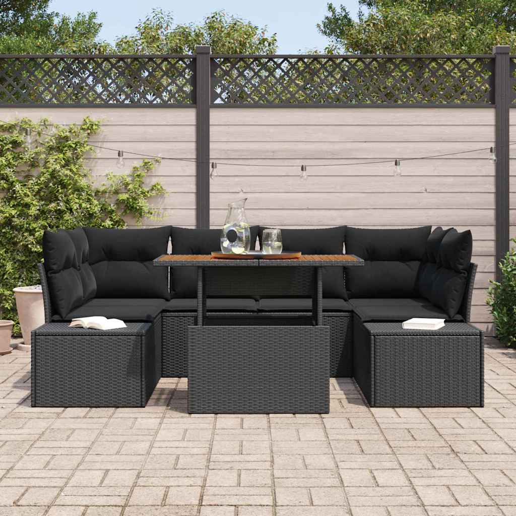 Garten-Sofa-Set 7 stk. Schwarz Poly Rattan