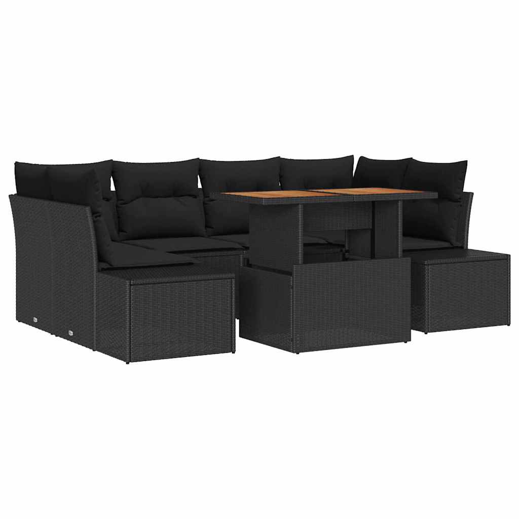 Garten-Sofa-Set 7 stk. Schwarz Poly Rattan