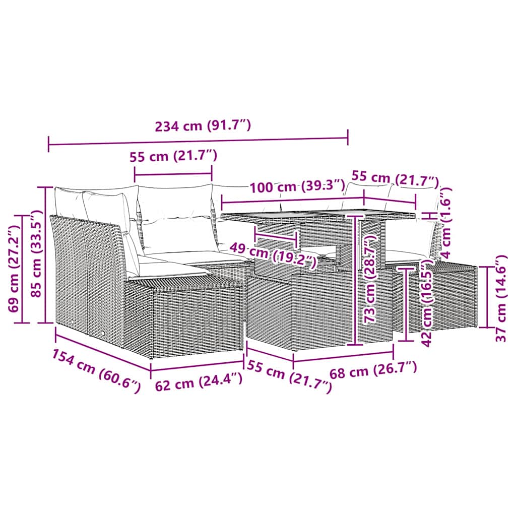 Garten-Sofa-Set 7 stk. Schwarz Poly Rattan