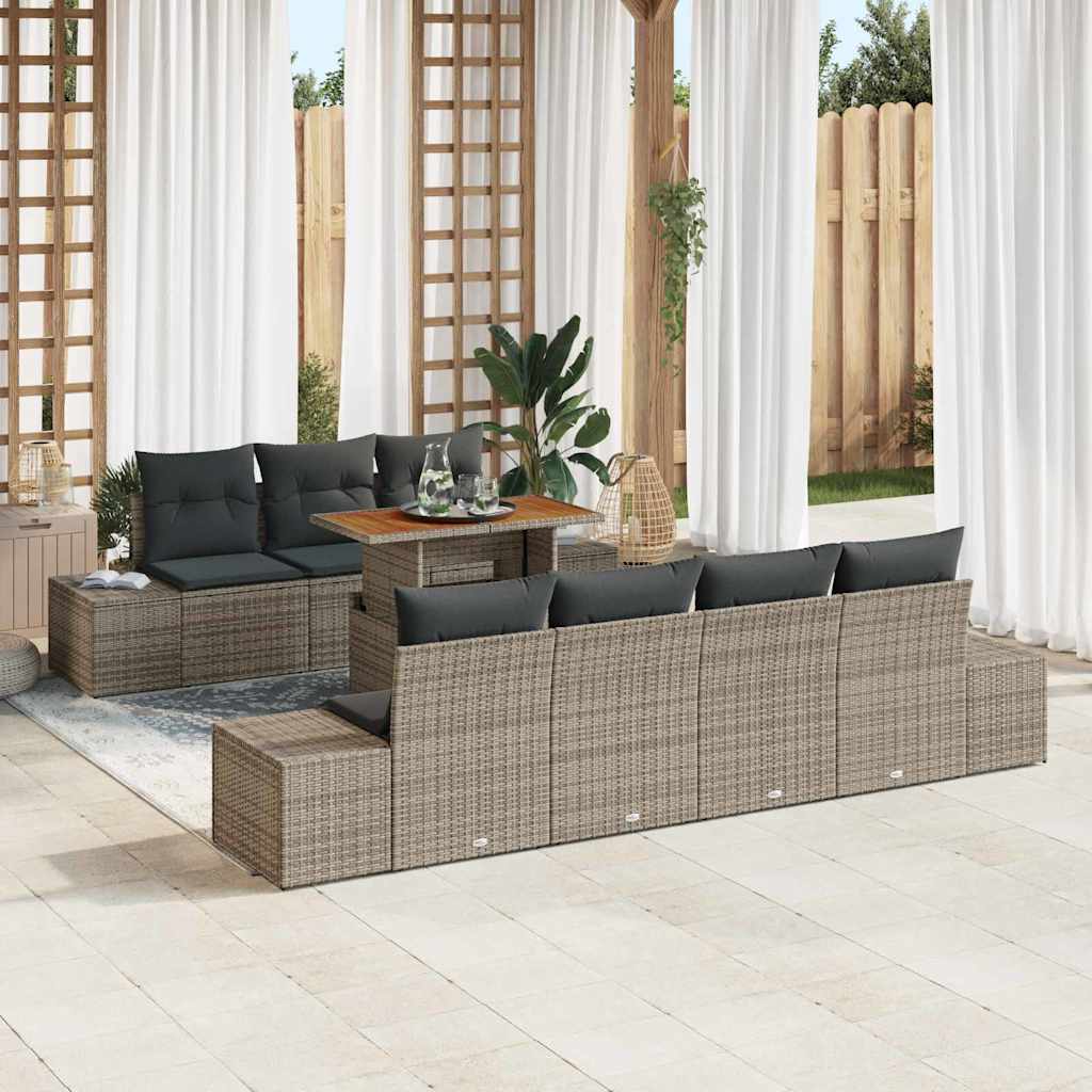 Garten-Sofa-Set 8 stk. Grau Poly Rattan
