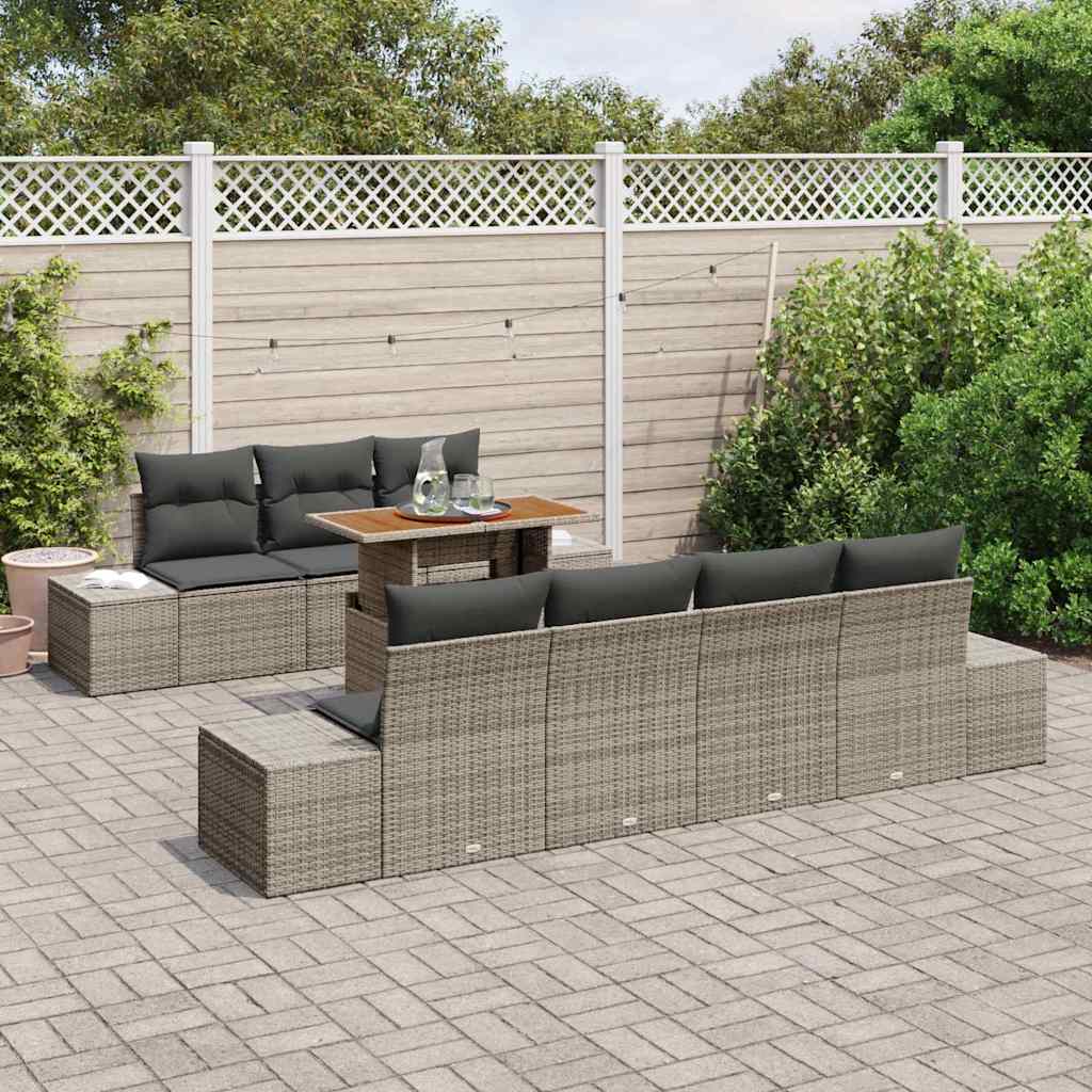 Garten-Sofa-Set 8 stk. Grau Poly Rattan