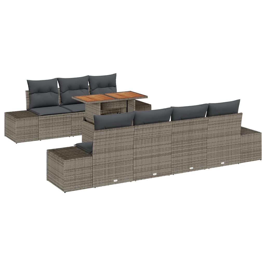 Garten-Sofa-Set 8 stk. Grau Poly Rattan