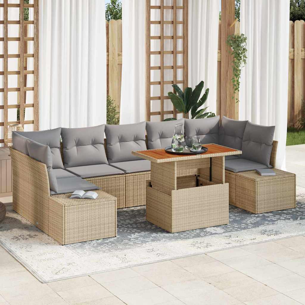 Garten-Sofa-Set 8 Stk. Beige Poly Rattan