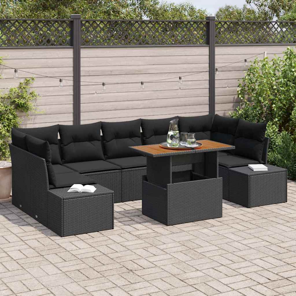 Garten-Sofa-Set 8 Stk. Schwarz Poly Rattan