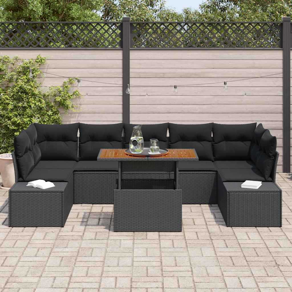 Garten-Sofa-Set 8 Stk. Schwarz Poly Rattan