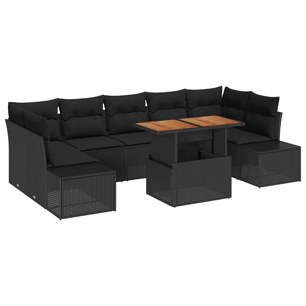 Garten-Sofa-Set 8 Stk. Schwarz Poly Rattan