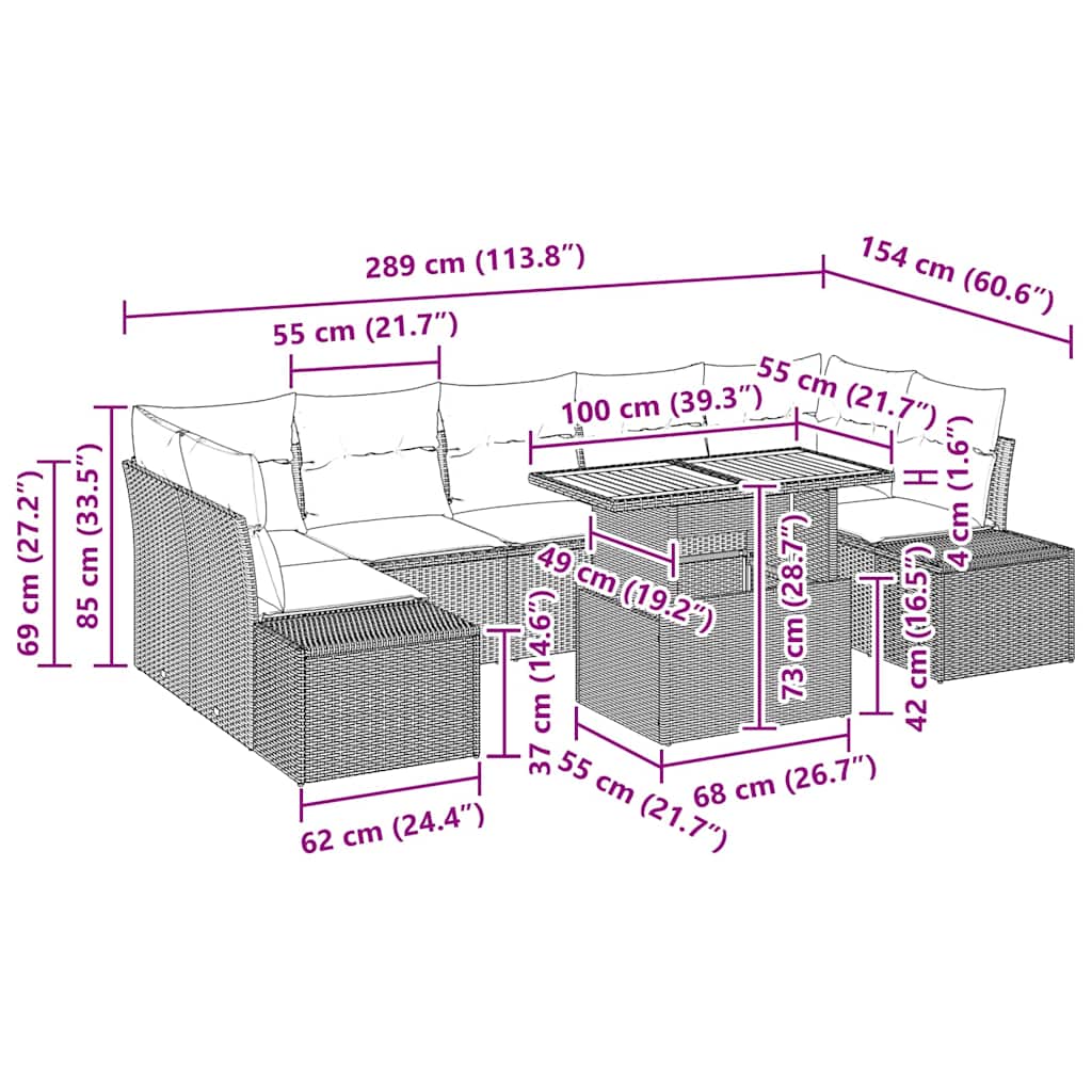 Garten-Sofa-Set mit Speicher 8 pcs Schwarz Poly Rattan