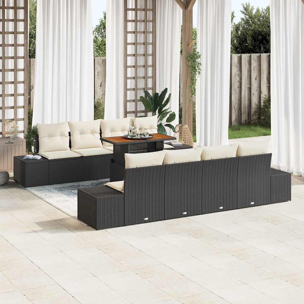 Garten-Sofa-Set 9 stk. Schwarz Poly Rattan