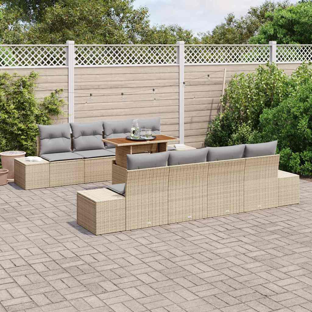 Garten-Sofa-Set 9 stk. Beige Poly Rattan