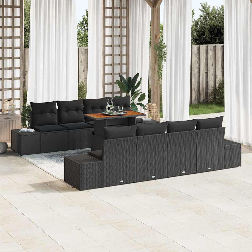 Garten-Sofa-Set 9 Stk. Schwarz Poly Rattan