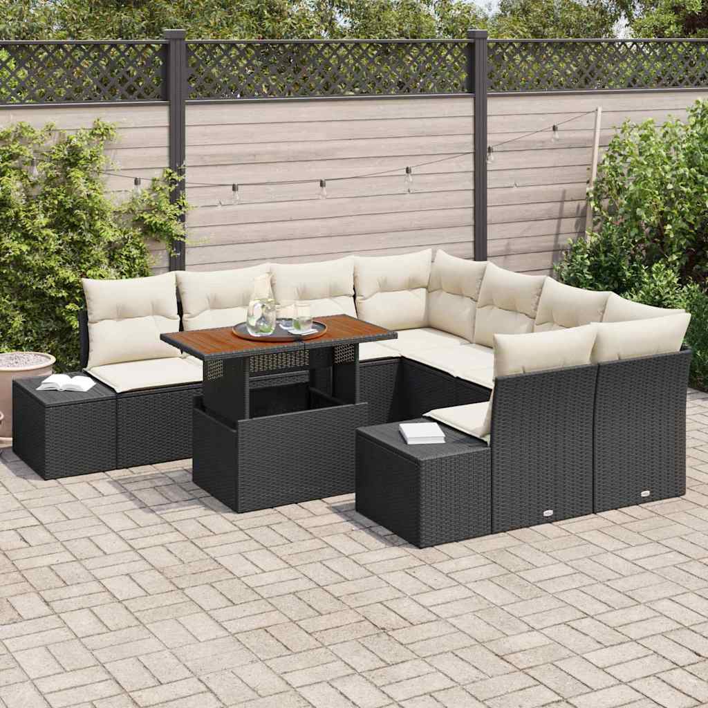 Garten-Sofa-Set 9 stk. Schwarz Poly Rattan