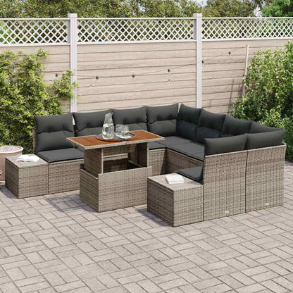 Garten-Sofa-Set 9 stk. Grau Poly Rattan