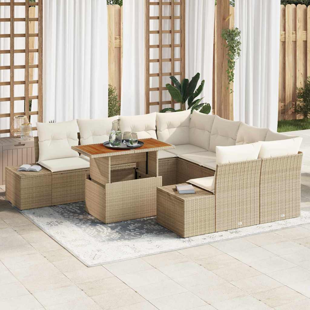 Garten-Sofa-Set 9 stk. Beige Poly Rattan