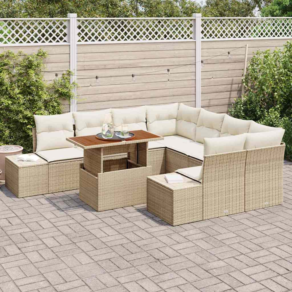 Garten-Sofa-Set 9 stk. Beige Poly Rattan