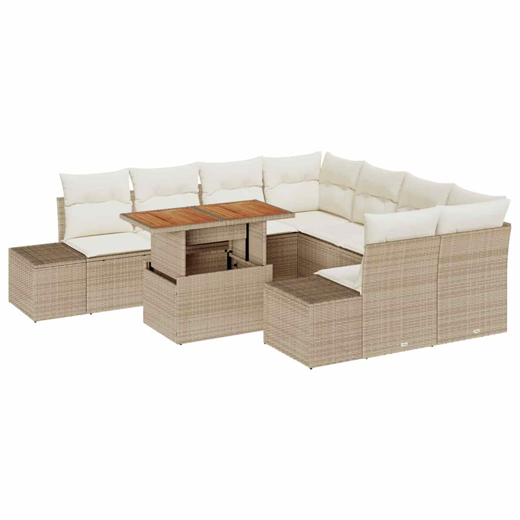Garten-Sofa-Set 9 stk. Beige Poly Rattan
