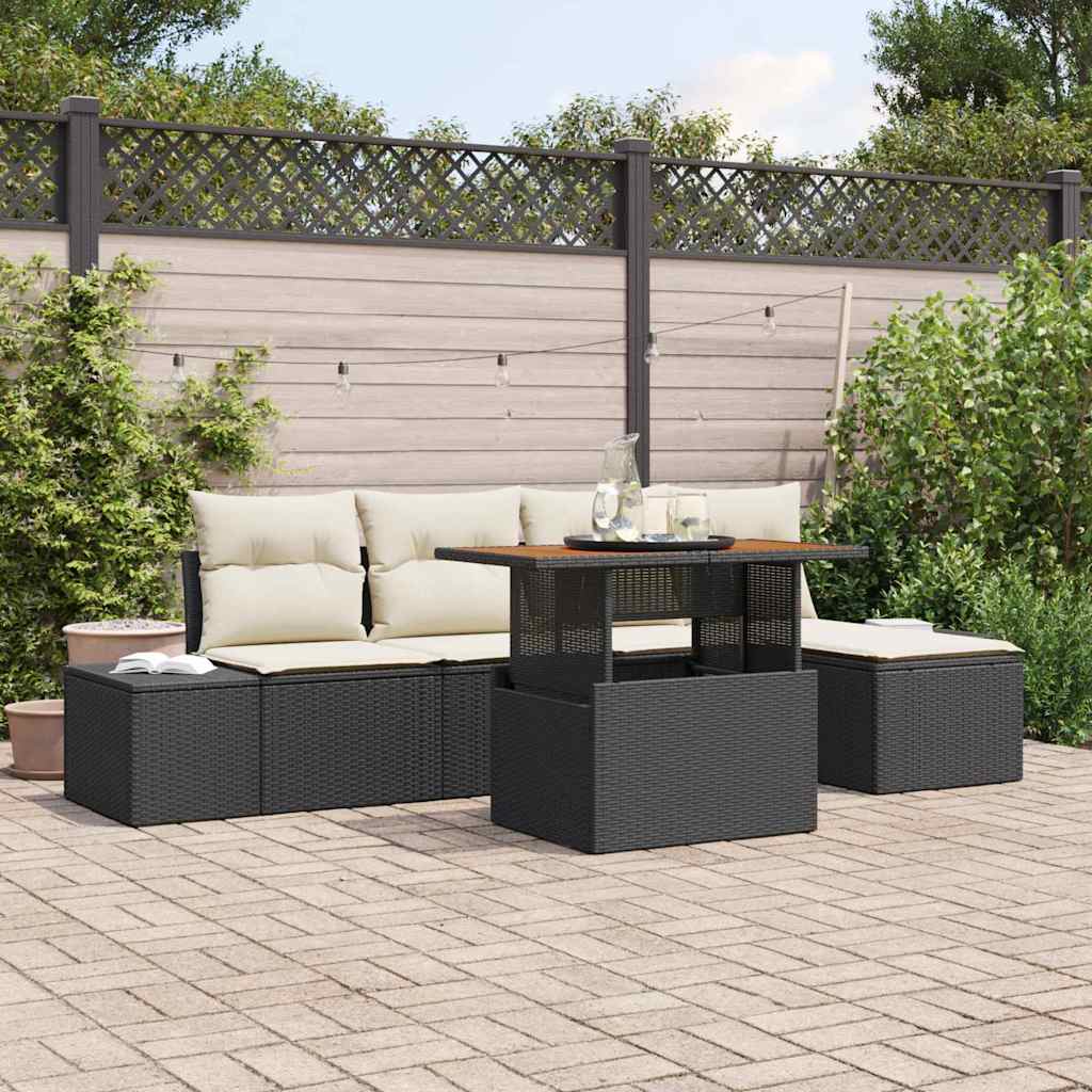 Garten-Sofa-Set 6 stk. Schwarz Poly Rattan
