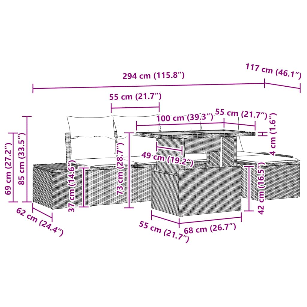 Garten-Sofa-Set 6 stk. Schwarz Poly Rattan