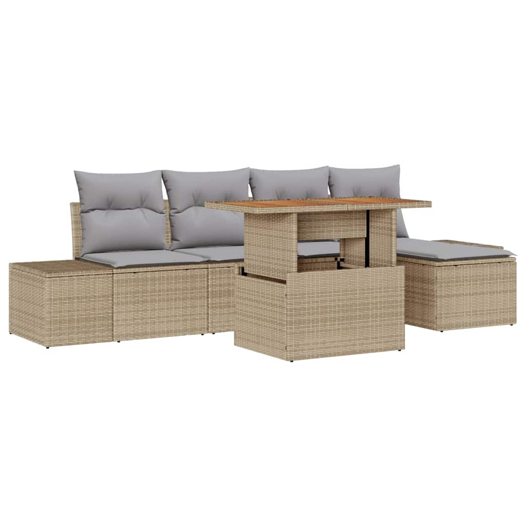 Garten-Sofa-Set 6 Stk. Beige Poly Rattan