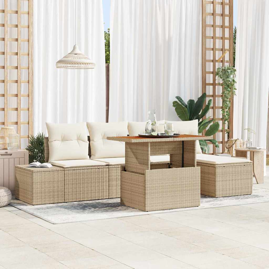 Garten-Sofa-Set 6 stk. Beige Poly Rattan
