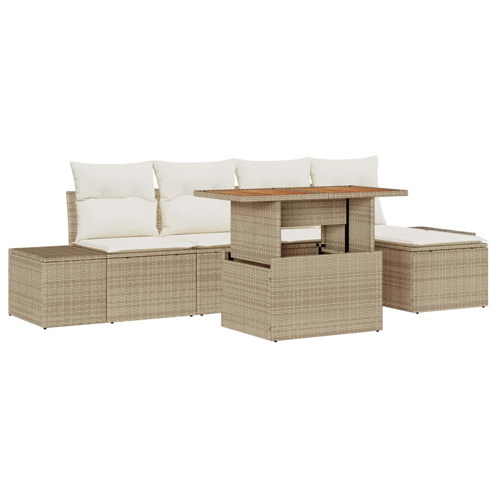 Garten-Sofa-Set 6 stk. Beige Poly Rattan