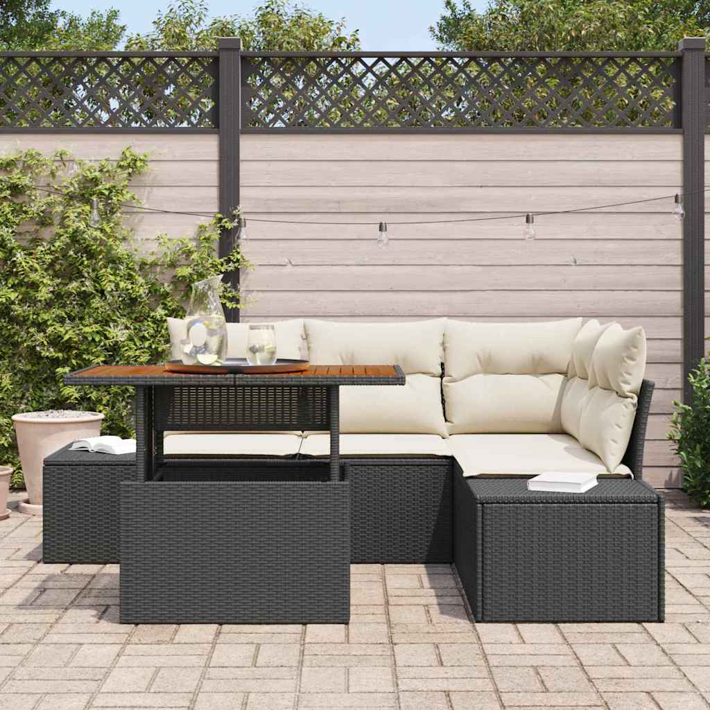 Garten-Sofa-Set 5 stk. Schwarz Poly Rattan