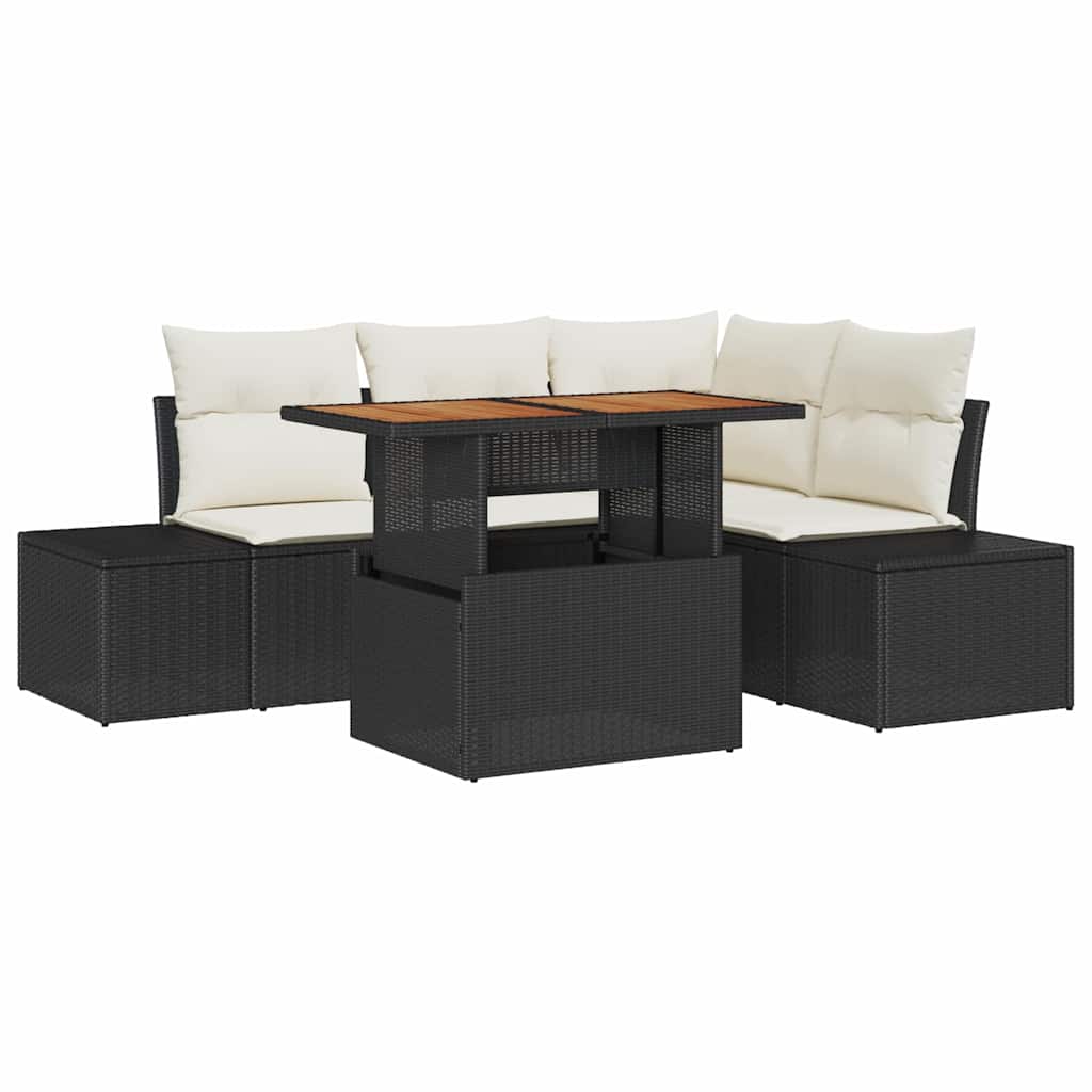 Garten-Sofa-Set 5 stk. Schwarz Poly Rattan