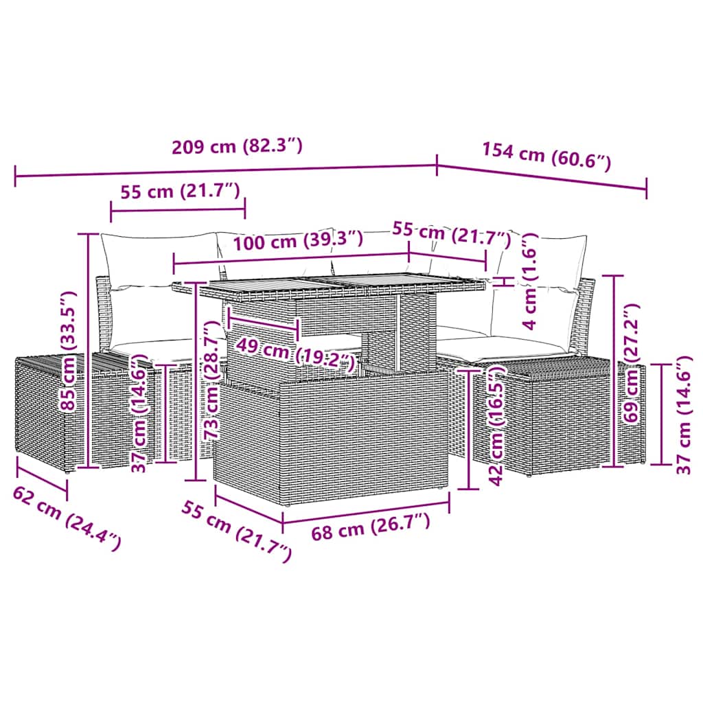 Garten-Sofa-Set 5 stk. Schwarz Poly Rattan