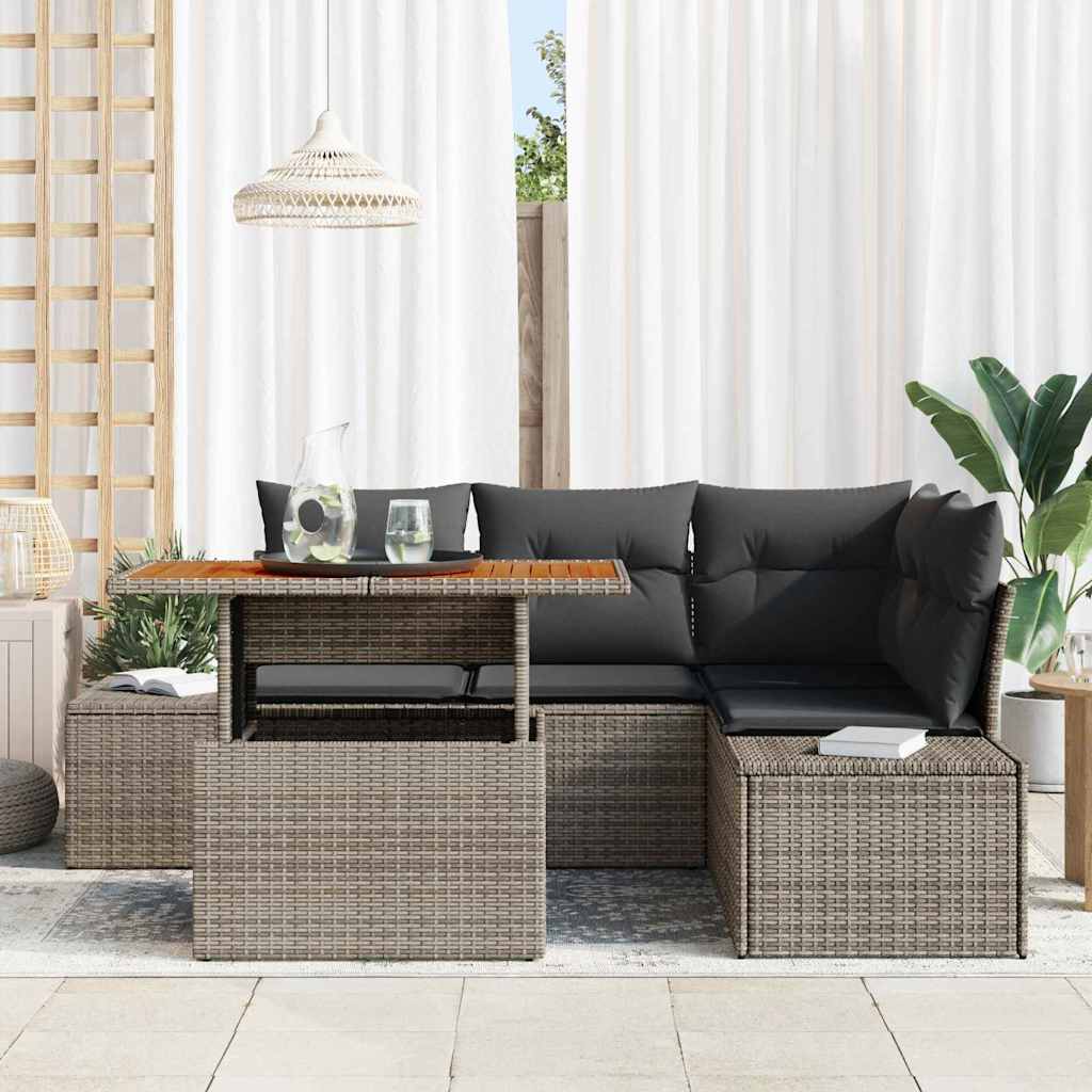 Garten-Sofa-Set mit Speicher 5 pcs Grau Poly Rattan