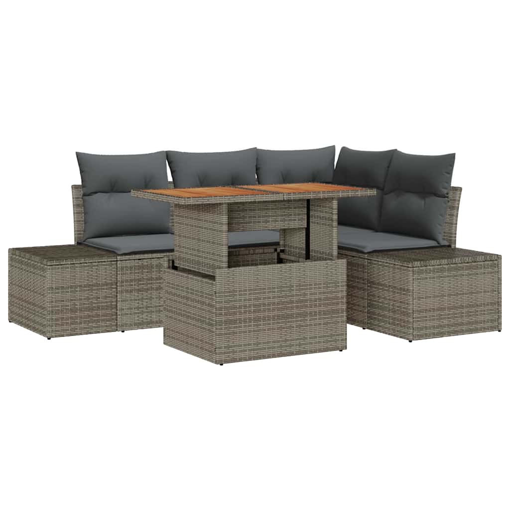 Garten-Sofa-Set 5 Stk. Grau Poly Rattan