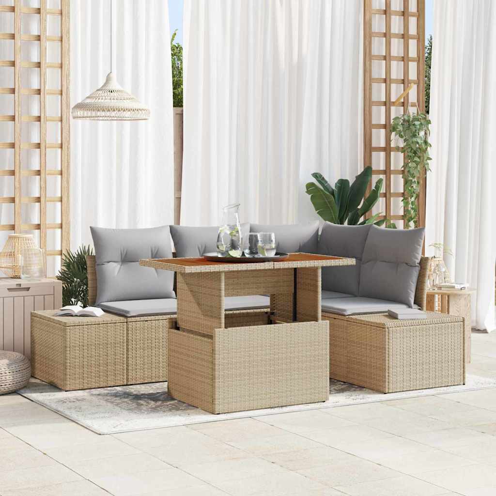 Garten-Sofa-Set 5 stk. Beige Poly Rattan