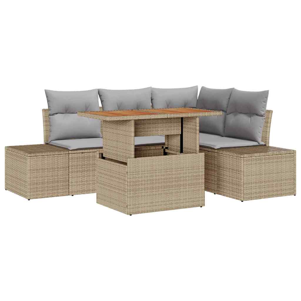 Garten-Sofa-Set 5 stk. Beige Poly Rattan