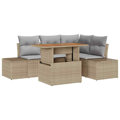 Garten-Sofa-Set 5 stk. Beige Poly Rattan