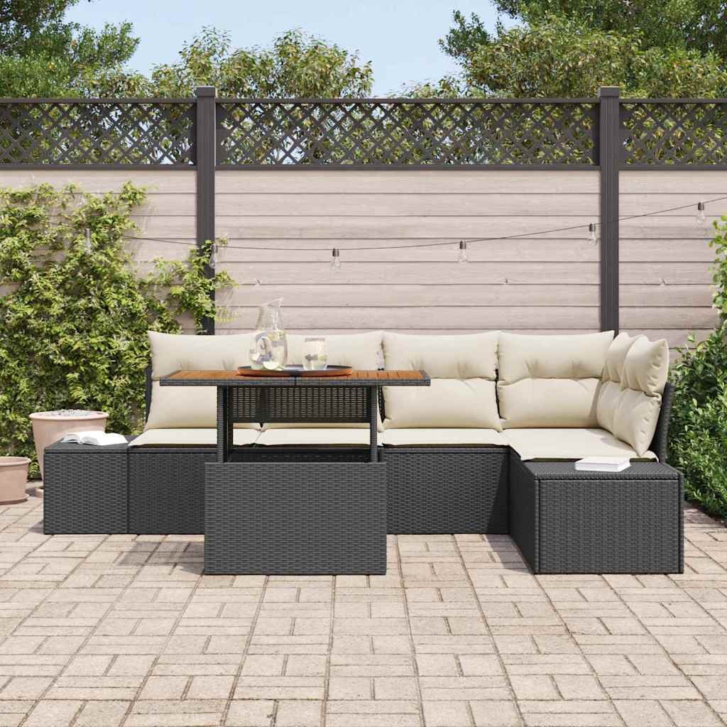 Garten-Sofa-Set 6 stk. Schwarz Poly Rattan