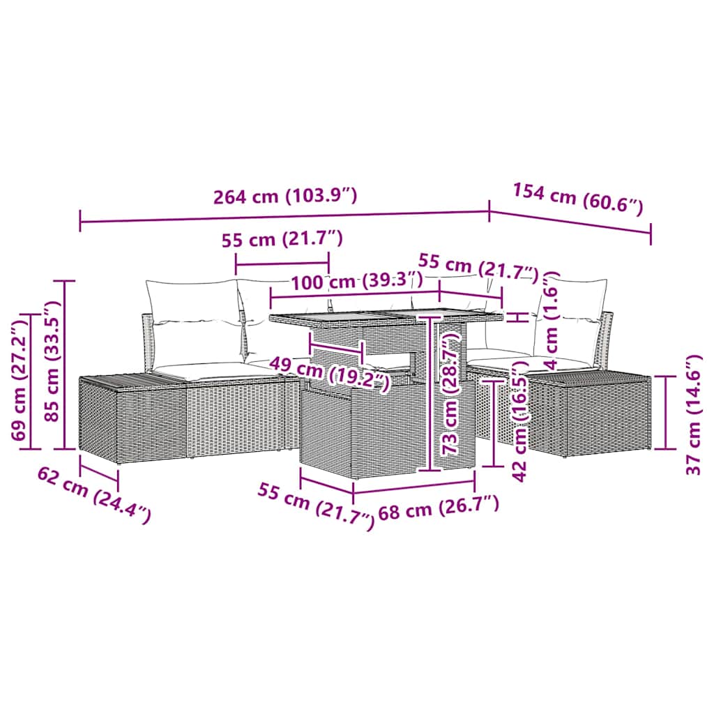 Garten-Sofa-Set 6 stk. Schwarz Poly Rattan