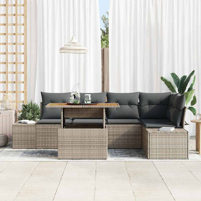 Garten-Sofa-Set 6 stk. Grau Poly Rattan