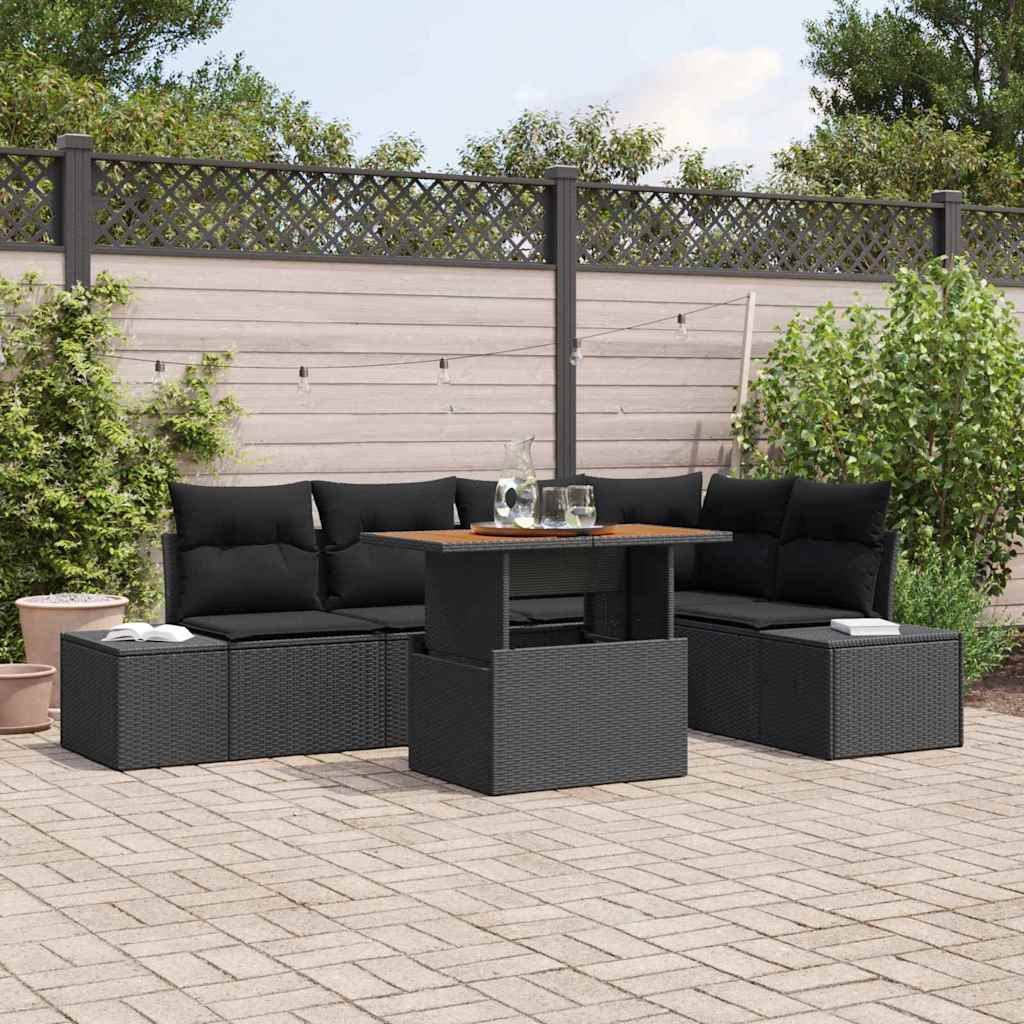 Garten-Sofa-Set 6 stk. Schwarz Poly Rattan