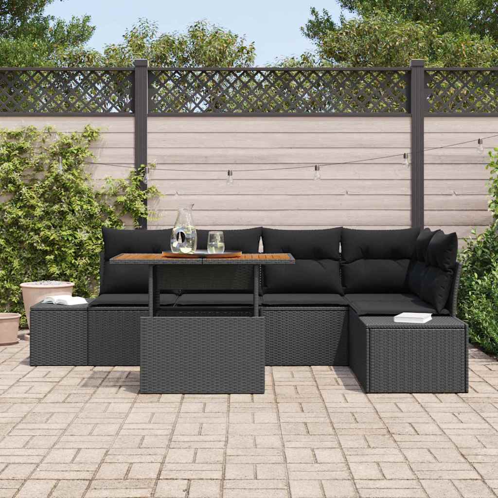 Garten-Sofa-Set 6 stk. Schwarz Poly Rattan