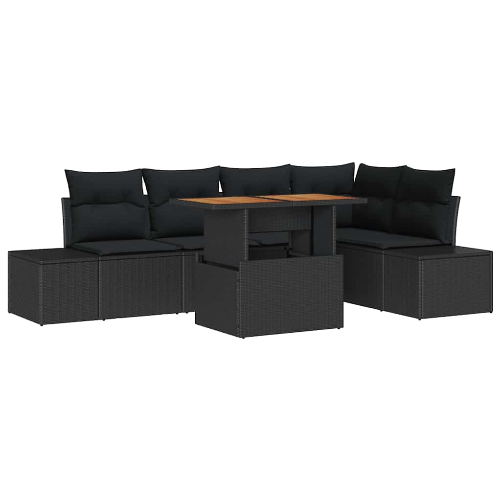 Garten-Sofa-Set 6 stk. Schwarz Poly Rattan